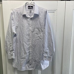 Hart Schaffner Marx White and Blue Striped Dress Shirt